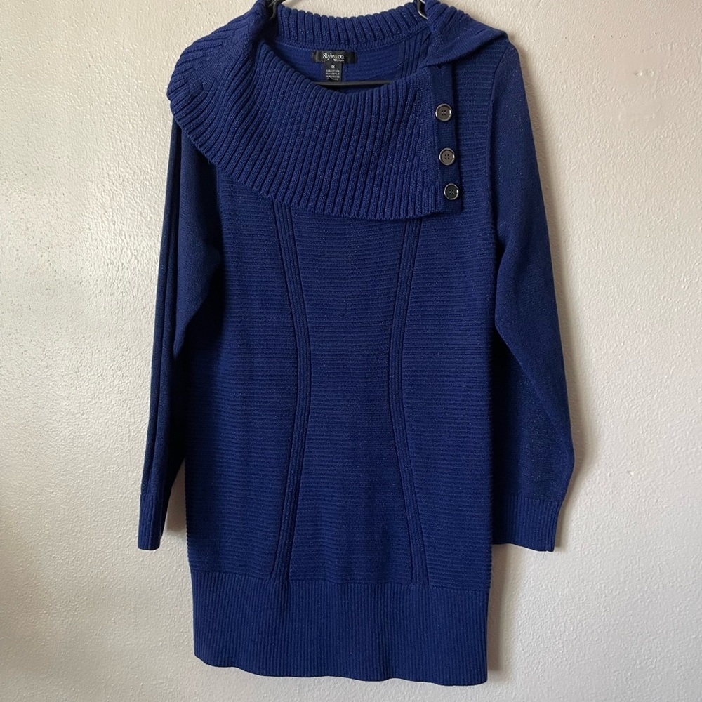Blue Sweater with Button Detail